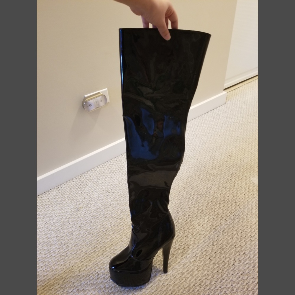 Black Patent Thigh High Boots Size 8